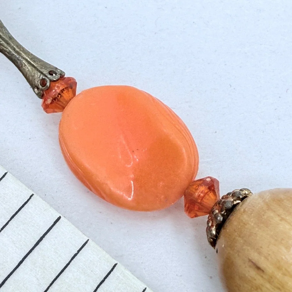 Arthur Pepper Vintage Necklace Double Strand Wood Stone Coral‎ Bead Mid Mod